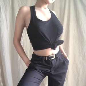 Cute Basic Black tank top Tee with Left Pocket